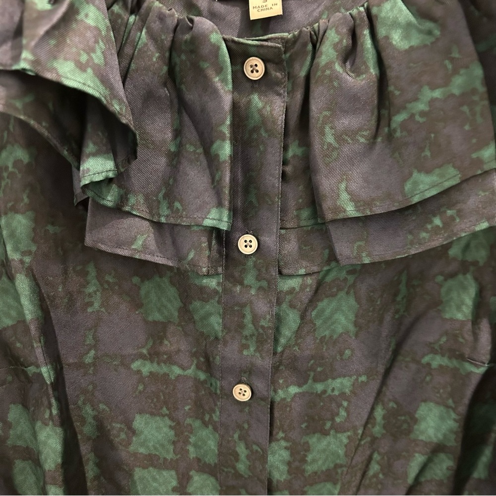 J. Crew Collection Silk Twill Ruffle Collar Shirt small plaid blue green - Picture 4 of 11